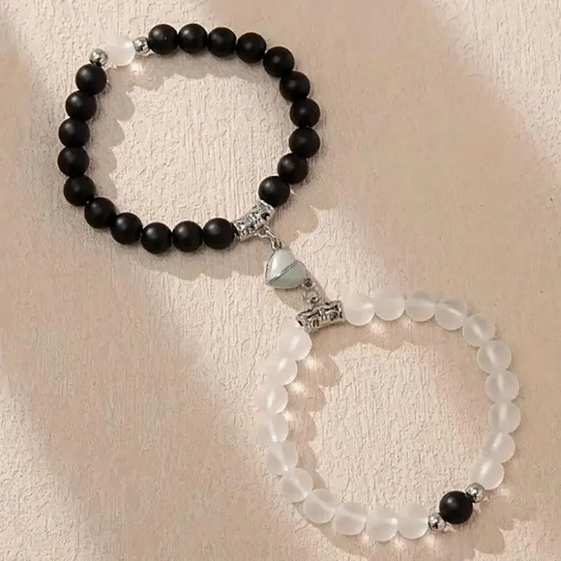 2Pcs Glow in the Dark Heart Magnet Bracelet Crown Couple lover Bracelet Best Friend Friendship Bracelets