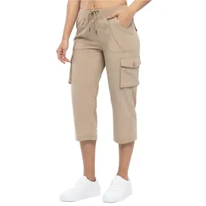 Womens Cargo Capris Hiking Lightweight Pants 6 Pockets Quick Dry Casual Outdoor Trip Loose Shorts Cropped Cotton