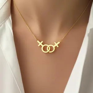 Lesbian Pride Necklace – Double Venus Symbol Pendant in Gold, Silver, or Rose Gold
