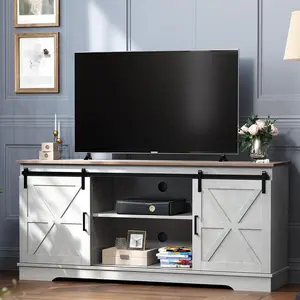 YITAHOME Farmhouse TV Stand for 65/60/55 Inch, Modern Entertainment Center with Sliding Barn Door, Wood TV Media Console Storage TV Cabinet for Living Room, 300lbs