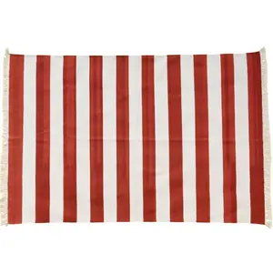 Natural Vegetable Dyed Indian Dhurrie Reversible Cotton Rug - Red Stripe