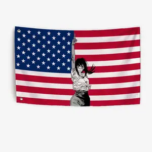 War Devil Yoru Chainsaw Man Anime Fusion Outdoor Tapestry, Patriotic USA Stars Stripes Design, Flags for Garage Decor