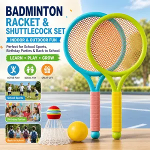 Badminton Racket & Bird/ Shuttlecock Set - Indoor/Outdoor Sports Equipment Suitable for School Games, Birthday, Back-to-School - Educational Gift (Red/Yellow Ball)
