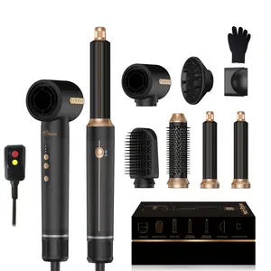 7-in-1 Hot Air Styling Comb, Powerful 110,000 RPM Blow Dryer Comb with Curler, Blow Dryer Comb with Diffuser, Negative Ion Hot Air Comb for Quick Drying, Volumizing, Curling, Straightening, Hair Styling Tool tiktokshopspringglowup Hairdryer Black