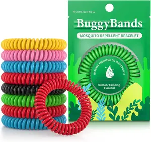 10Pack Mosquito Bracelets for Adults and Kids, DEET Free Natural Waterproof Wristbands for Camping Hiking