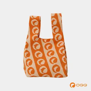 OQQfitness Womenswear Orange Shopping Tote Bag Striped Creative Portable Woven with Unique Design and Portability Feature