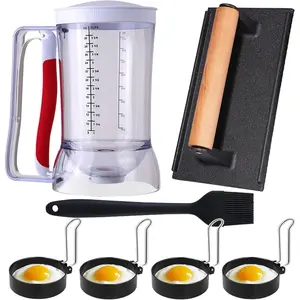 7 count Griddle Breakfast Kit for Blackstone, Griddle Accessories Set - Included Pancake Batter Dispenser, Bacon Press, Egg Rings, Basting Brush