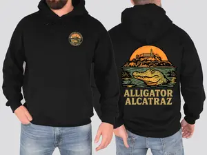Alligator Alcatraz Florida Everglades Funny Retro 2 Sided Hoodie, Vintage Gator Design, Dark Humor Gift, For Men, For Women, Full Sizes, Full Colors
