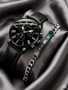 2-piece watch set, men's exquisite versatile watch, fashionable quartz watch, simple temperament watch set
