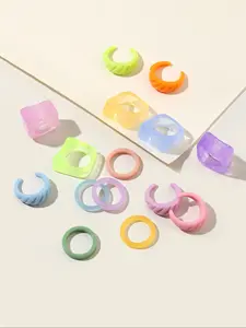 15 Cute Acrylic Geometric Multicolor Rings Set, Stylish Stackable Ring Collection, Perfect for Everyday Wear & Gift Ideas