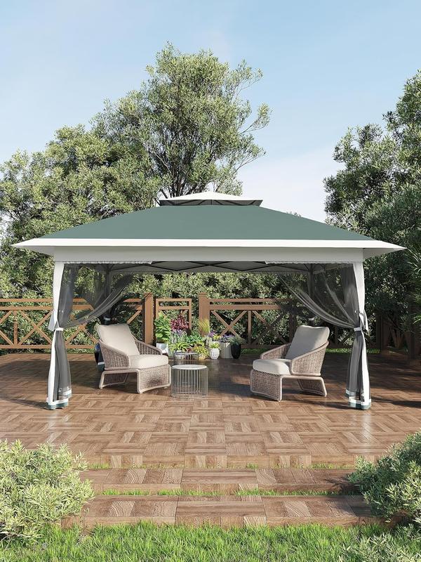TWISTER.CK 13x13FT Outdoor Patio Gazebo,Outdoor Canopy Tent with Mosquito Netting,Backyard Tent for Party, Wedding, Outdoor Dining, Patio, Backyard(Dark Army Green+Hemp Grey)