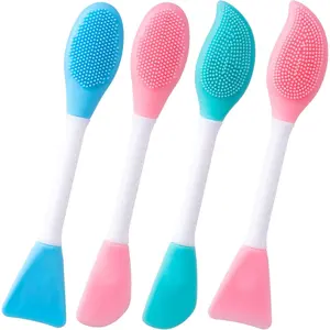 4pcs Silicone Facial Cleansing Brush, 2 in 1 Double-Sided Facial Scrubber Pore Cleansing Brush, Reusable Face Mask Applicator Tool Skincare Accessories for Makeup, Blackheads Removal