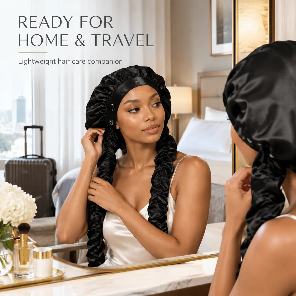 2PCS Satin Bonnet for Curly Hair, Long Tail Sleep Cap with Curling Ribbons, No-Slip Hair Cover for Braids & Long Hair, Hair Protection for Sleeping & Travel