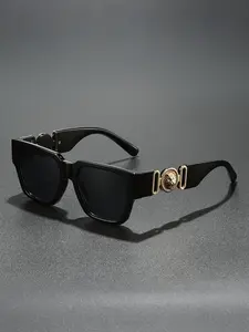 New trendy brand sunglasses for women with wide legs and men with square oversized frames that cover half of the face