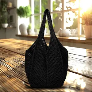 Mesh Beach Bag for Women Crochet Tote Bag Beach Handbags Knitted Hollow Out Shoulder Bag Vacation Handheld Bag Travel Essentials