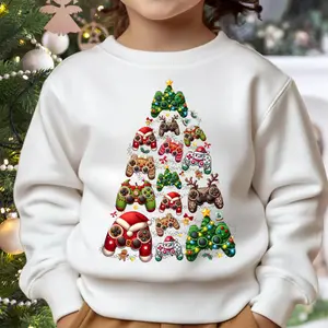 Funny Retro Christmas Gaming Controller Sweatshirt For Youth, Santa Video Game Sweatshirt, Xmas Tree Gamer Design, Boys Holiday Shirt, Christmas Gift For Baby