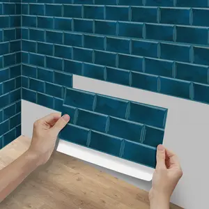 Vintage Deep Blue Tile Stickers, Brick Pattern, Waterproof Durable Design, Ideal for Living Room and Bedroom, Enhance Space Aesthetics