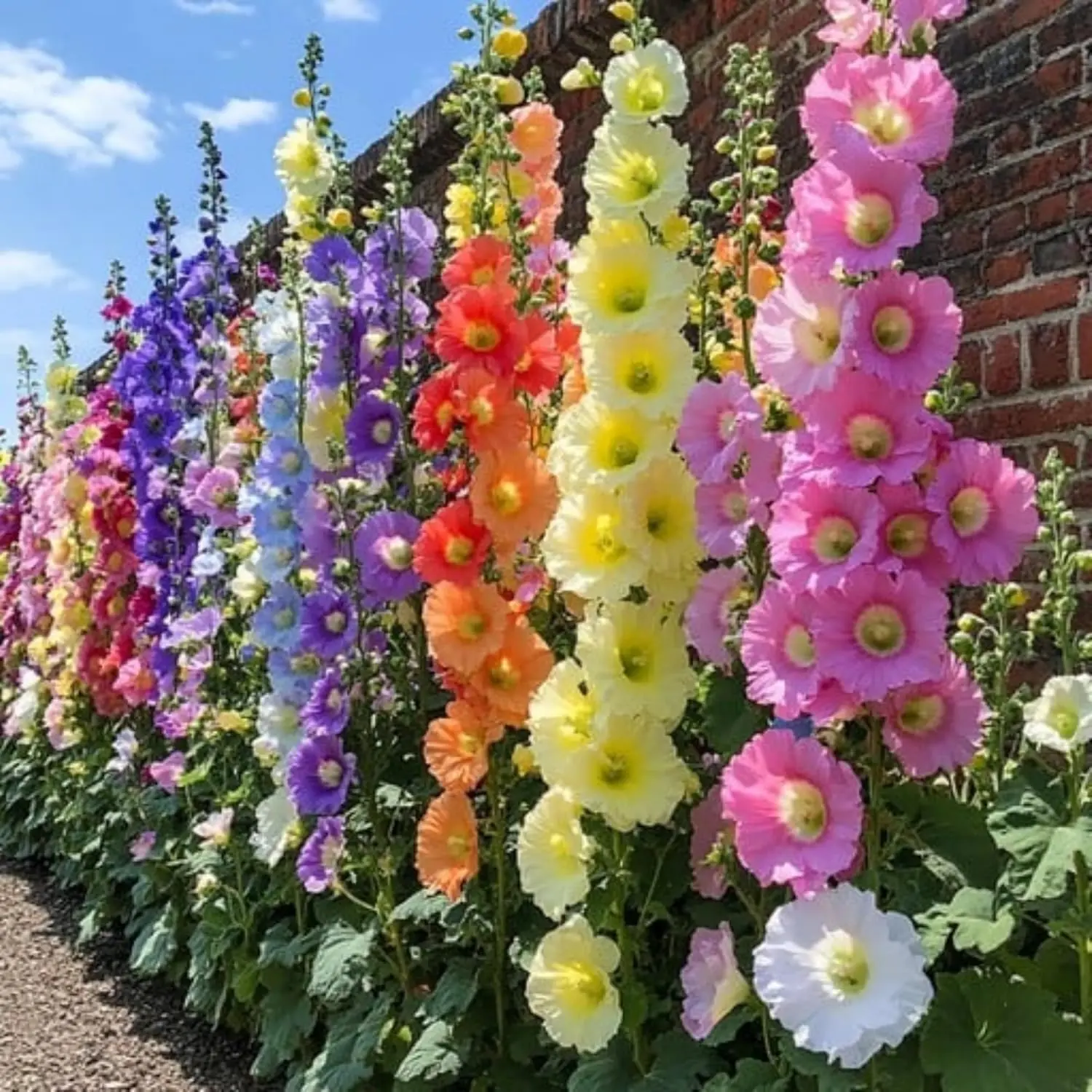 Multicolored Heirloom Double Summer Fiesta Hollyhock Seeds (300+ Count) - Rare Biennial Pollinator-Attracting Flower Garden Supplies for Grow-at-Home, Outdoor Decorative Flower Planting, Grow-At-Home Flowers