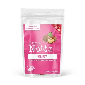 Dave's Nuttz Ruby Chocolate Covered Hazelnuts - Crisp & Sour Raspberry Delight 1oz Bag