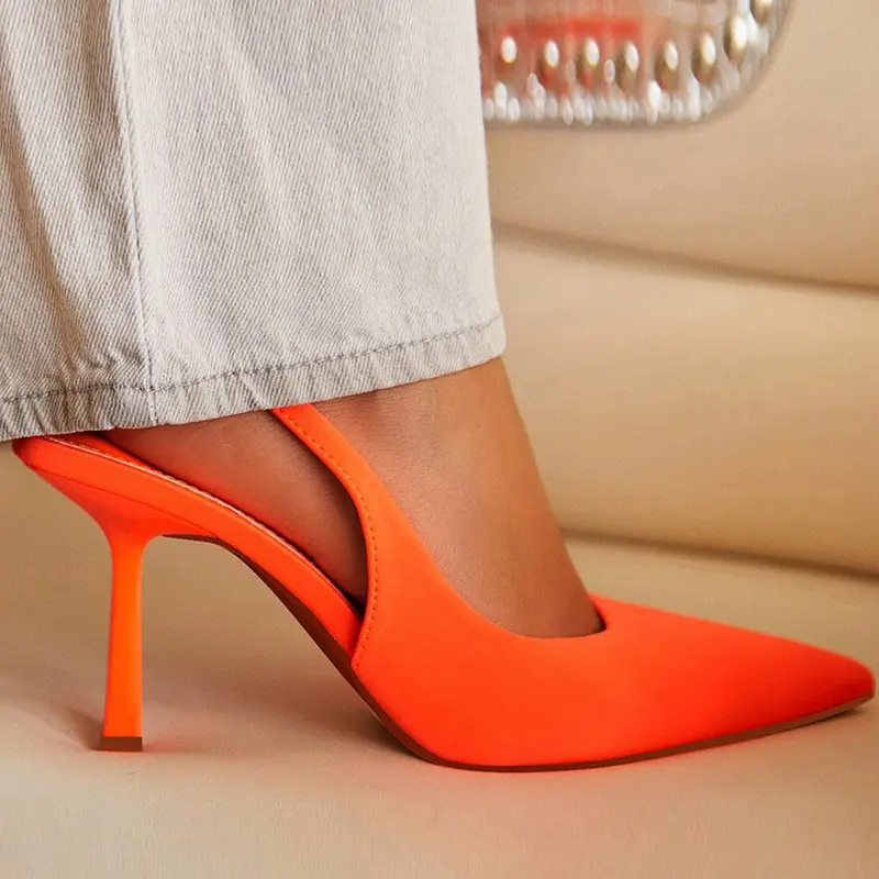 Women's Pointed Toe Slingback Heels 3.35 Inch Mid Heel Pumps Elastic Slip On Dress Shoes Elegant Sexy Neon Office Work Wedding Guest Cocktail Party Prom Date Night pump shoe