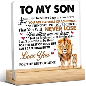 Lion Pattern To My Son Printed Acrylic Plaque, 1 Count Encouragement Gifts for Son, Meaningful Gift for Son, Birthday Gift for Son, Decorative Plaque