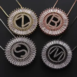 Multicolor English letter necklace simple couple round zircon letter pendant clavicle gift