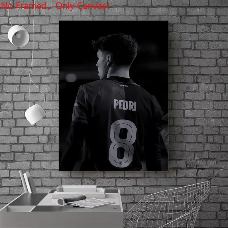 1 piece/set frameless canvas painting print poster, Modern wall art, Artwork, Classic Football player art, Pedri Soccer Player Black and White, gift for football loves, bedroom, living room, kitchen, wall decoration