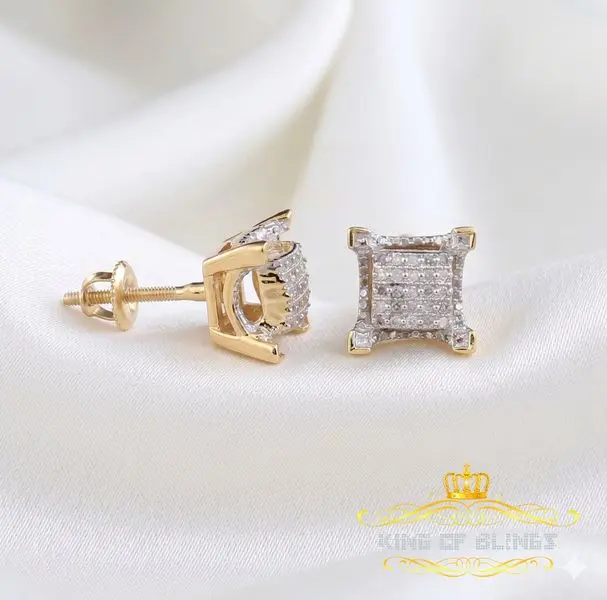 King of Blings-Yellow 925 Sterling Silver Hip Hop 0.15ct Diamond Men's & Women's Square Earring