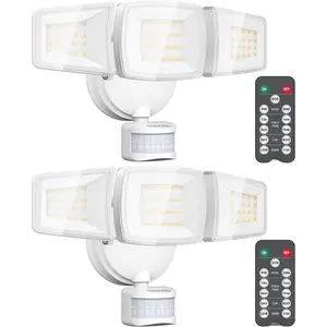 Lights Motion Sensor Outdoor, 2Pack LED Flood Lights with Remote,  45W 5000lm 5000K, 3 Heads Wired Wall Adjustable Floodlights, IP65  for Garage Yard House