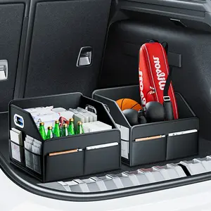 Car Trunk Organizer Box, Leather-Like Material, Foldable Extendable Cargo Box, Suitable for Suv Mpv Seat Back Storage