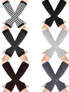 Women's Long Warm Knitted Fingerless Gloves, Men's Half-Mitten Multi-Color Options, Sporty Style, All Seasons, Slim-Fitting, Flexibility, Insulation