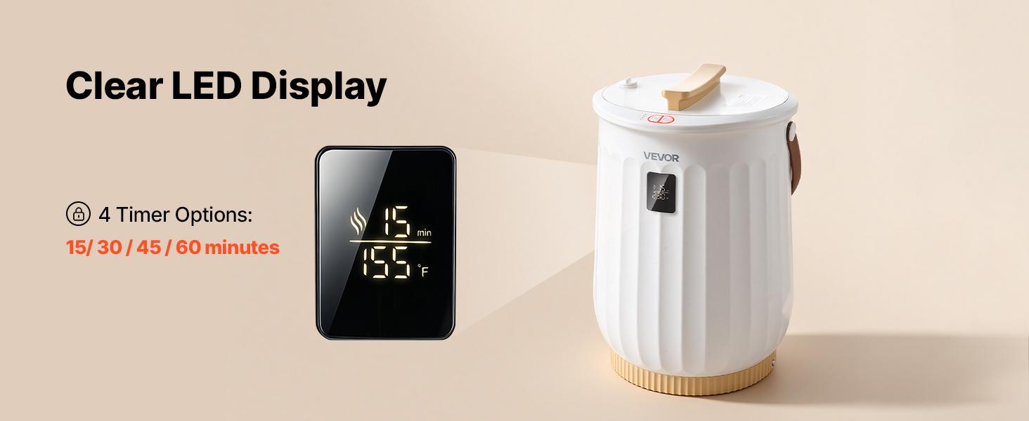 VEVOR Towel Warmers for Bathroom 20L Heated Towel Bucket with LED Display, Rapid Heating, 4 Adjustable Timer, Wood Handle, Auto Shut Off, Fits Oversized Towels, Blankets, Bathrobes, for Women, White#BacktoSchool