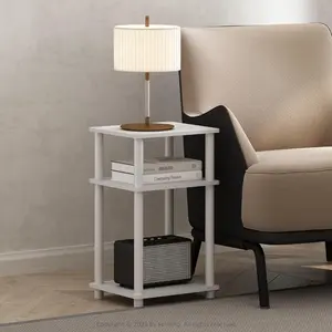 3-Tier Side Table with Open Shelves, Compact End Table Nightstand for Living Room, Bedroom, or Bathroom, White, Tool-Free Assembly