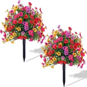 Nexapick UV-Resistant Artificial Bougainvillea Flower Stake| 23.6" Tall Outdoor Decor No-Wilt Red Bougainvillea Pick| 60cm Fake Plant for Garden Patio