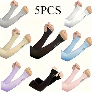 5-piece Set Double-layer Cooling Sun Protection Sleeves for Women Summer Sun Protection Ice Sleeves Gloves