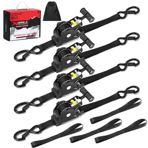 USA Retractable Ratchet TieDown Straps -1500lb Max BreakStrength,Includes 1 PK 1" x10' Strapswith Padded Handles for Boat & Cargo