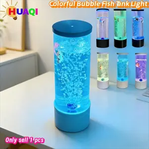 LED Fish Tank Light, Simple Creative Bubble Cylinder Lamp, USB Seven-Color Changing Night Light, Silent Desktop Decoration