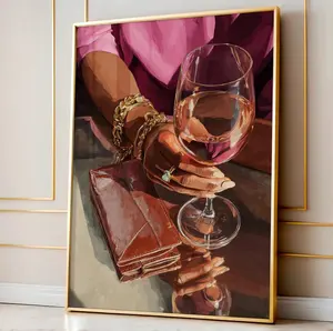 Black Girl Wine & Purse Wall Art, Melanin Hand with Wine Glass, Neutral Fashion Poster.