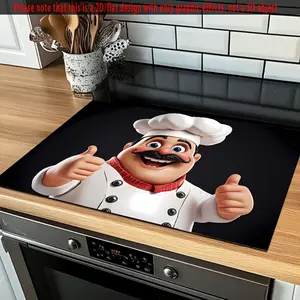 1pc cartoon chef stove protector, heat-resistant and anti slip, scratch resistant synthetic material, very suitable for electric glass stoves, ovens and washing machines, kitchen safety mats, kitchen stove protector, Kitchen Decorative Placemat