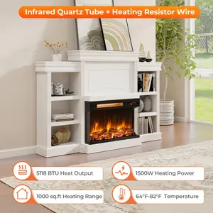 COSTWAY - 23 Inch 3-Sided Electric Fireplace 1500W Recessed Fireplace Insert-Black