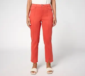 Susan Graver Petite Stretch Denim Ankle Jean with Front Slit