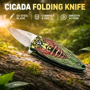 Stainless steel folding knife, 3D pattern handle, sharp blade, lightweight folding knife, suitable for camping, barbecue, fishing, hiking, cutting fruits, etc., the best choice for holiday gifts