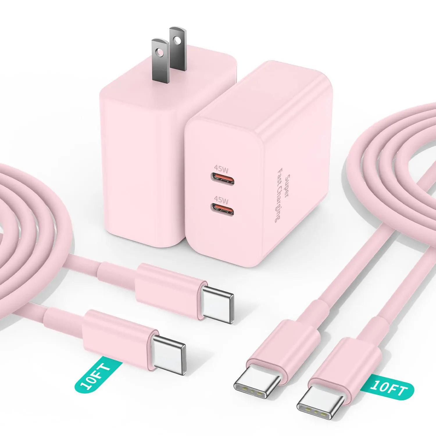 Phone 16/16 Pro/16 Pro Max/16 Plus, 15/15 Pro Fast Charging 45W Dual Port USB C Charger Block with 10ft Long Fast Charging Cord Cable for Phone 16 15 Pro Max,Pad Pro/Air, Galaxy S25/S24