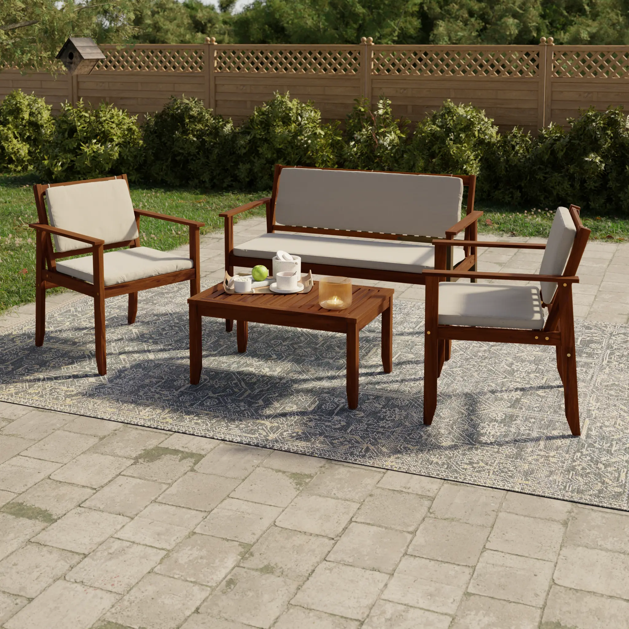 Sunnyside 4-Piece Outdoor Patio Furniture Set in Solid Acacia Wood