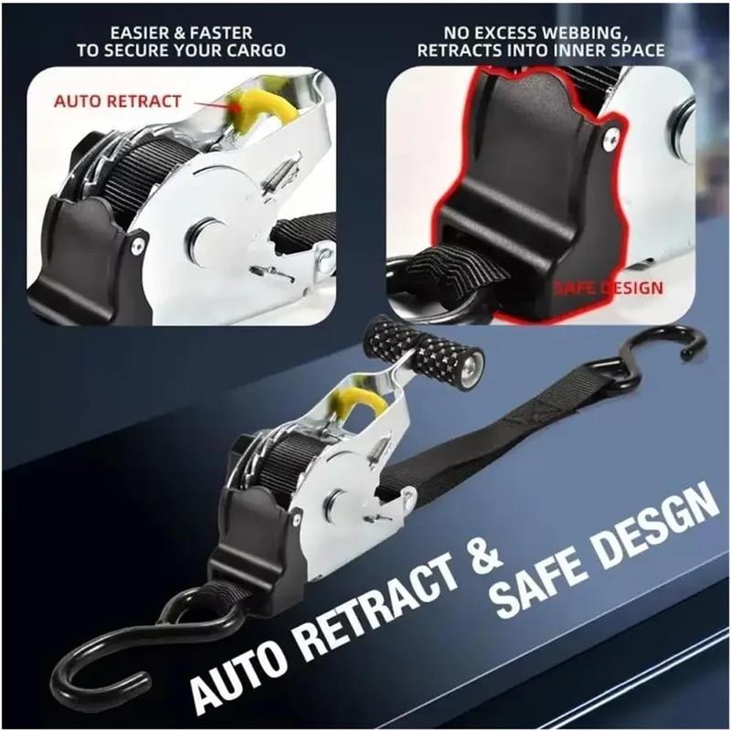 Auto Retractable Ratchet Tie Down Straps 1500 lb Capacity Luggage strap for motorcycles Securing with Padded Handles for Trucks Motorcycles Kayaks ATVs Moving