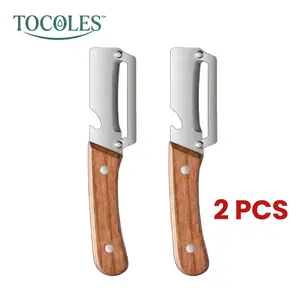 2PCS Wooden-Handled Vegetable & Fruit Peeler - Stainless Steel Blade with Built-In Bottle Opener, Ergonomic Kitchen Tool