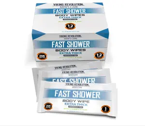 Body Wipes for Men - Gym Wipes, Shower Wipes - Disposable and Eco-Friendly - Unscented Wet Wipes with Vitamin E and Aloe - 12 Individually Wrapped Wipes