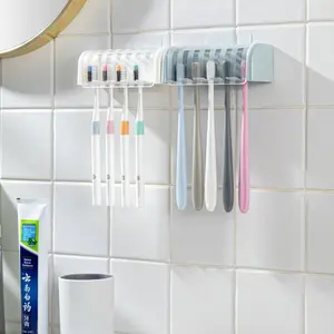 Self-Adhesive Wall-Mounted Toothbrush Holder, Plastic Bathroom Organizer for Dorms & Showers, Holds 5 Toothbrushes, No Power Needed