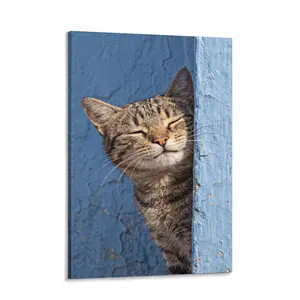 Cute Smiling Tabby Cat Canvas Wall Art – Cozy Pet Portrait Print for Living Room, Bedroom, Cat Lover Home Decor