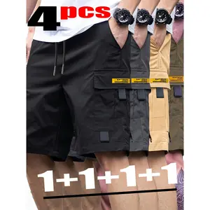 4 Pack Men's Casual Drawstring Cargo Shorts, Multi-Pocket Utility Shorts for Summer Daily Wear & Outdoor